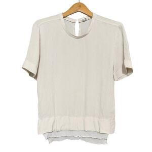 Helmut Lang Silk Short Sleeve Layered Hem Top Ivory Medium